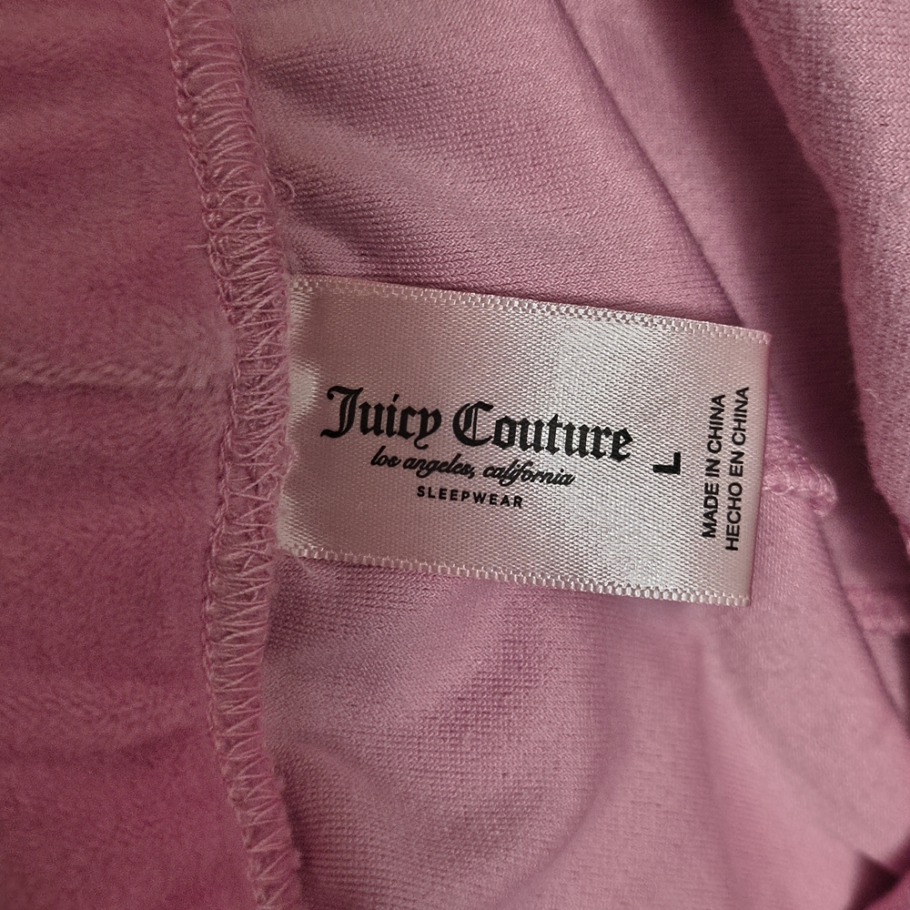 Juicy Couture Pink Velour Pajama Set Size Large 2-Piece Button Front Top & Short - Picture 3 of 8